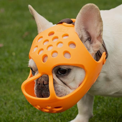 Short Snout Dog Muzzles,Soft Silicone Adjustable Breathable Bulldog Muzzle for Biting Chewing Barking Training,Ideal for Flat-Faced Dogs (M, Orange)