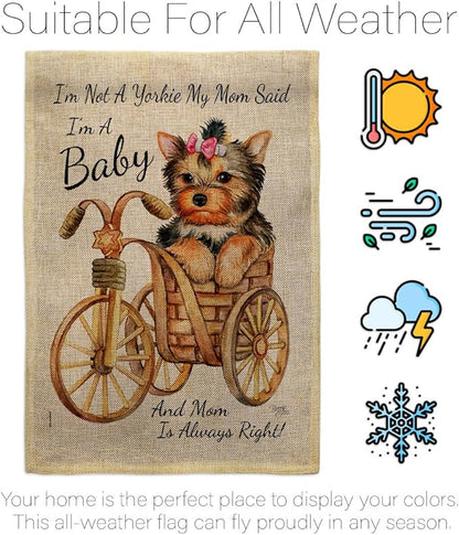 Breeze Decor Not Yarkie, I'm Baby Burlap House Flag Pack Dog Puppy Spoiled Paw Canine Fur Pet Nature Farm Animal Creature Vintage Applique Banner Small Garden Yard Gift Double-Sided, Made in USA