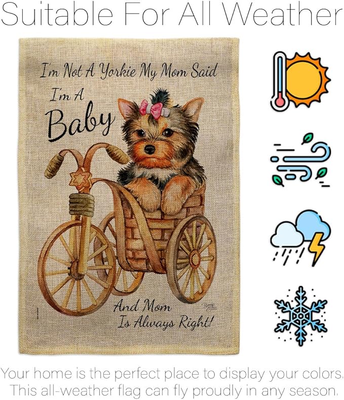 Breeze Decor Not Yarkie, I'm Baby Burlap House Flag Pack Dog Puppy Spoiled Paw Canine Fur Pet Nature Farm Animal Creature Applique Banner Small Garden Yard Gift Double-Sided, Made in USA