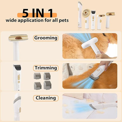 Pet Grooming Kit & Vacuum Suction 99% Pet Hair, 5 In-1 Pet Grooming Kit With 2L Large Capacity Dust Cup, Low Noise Dog Hair Remover for Shedding Grooming Dogs Cats and Other Animals,