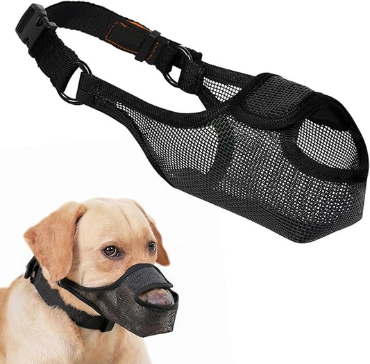 LUCKYPAW Dog Muzzle, Mesh Muzzle for Large Medium Small Dogs with Front Opening Design, Dog Mouth Cover to Prevent Biting, Licking, Chewing, Scavenging, Allows Drinking (S-Snout:7¾-8¾", Black)
