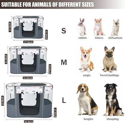 Portable Foldable Pet Playpen with Carrying Case and Travel Pet Bowl, Water Resistant Dog Cat Playpen Crate with Removable Shade Cover, Medium Size: (32*24*22inch), White