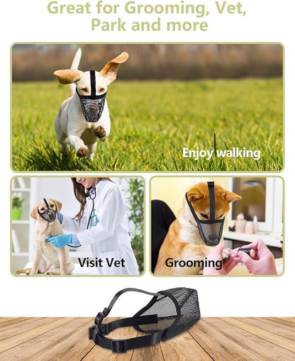 Whongkidz Dog Muzzle for Medium Dogs, Air Mesh Full-Covered Mouth Guard with Adjustable Straps Muzzle, Drinkable Breathable No Biting Barking Chewing Licking or Eating Everything (Black, M)