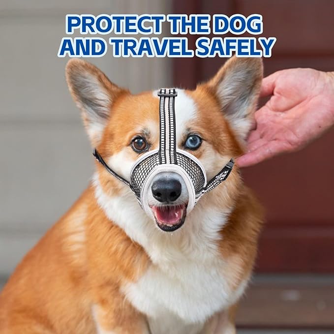 Dog Muzzle,Soft Mesh Breathable Muzzle, Air Mesh Dog Muzzle with Reflective & Adjustable Strap for for Biting Chewing Grooming,Allow Panting Drinking,Dog Muzzle for Medium (Black, L)