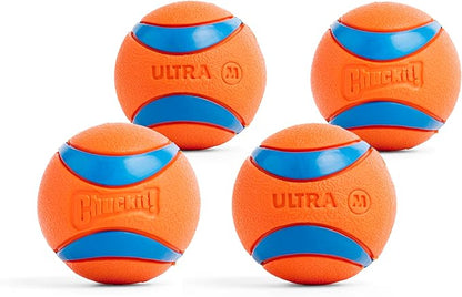 Chuckit! Ultra Ball Dog Toy - Medium Bouncy Fetch Balls For Dogs 20-60 lbs - Made from Durable Rubber - Floating Water Pet Toys - Size Medium - 2.5-inch Diameter - Pack of 4
