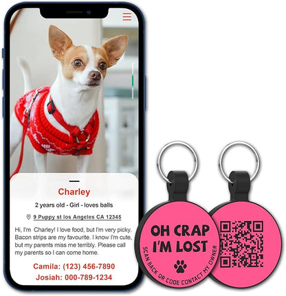 MYLUCKYTAG Silent Silicone QR Code Pet ID Tags Dog Tags - Pet Online Profile - Scan QR Receive Instant Pet Location Alert Email