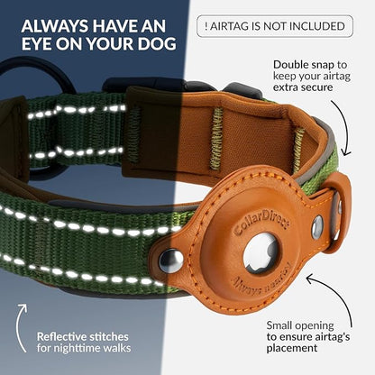 Airtag Dog Collar, CollarDirect, Reflective Dog Collar for Apple Air Tag for Large, Medium, and Small Dogs, Green, XL