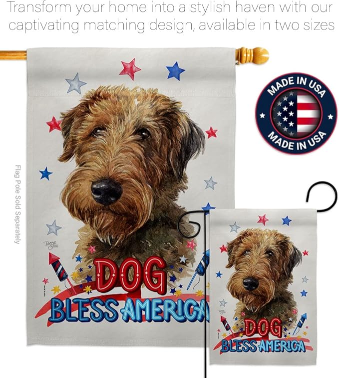 Breeze Decor Patriotic Welsh Terrier House Flag Pack Dog Puppy Spoiled Paw Canine Fur Pet Nature Farm Animal Creature Vintage Applique Banner Small Garden Yard Gift Double-Sided, Made in USA