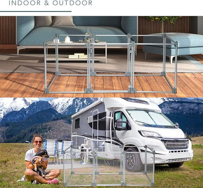 Front Row Foldable Dog Playpen – Durable and Portable Puppy Playpen for Exercise, Rest & Play – Clear Fence Panels with Aluminum Rods and Crate for Dogs and Other Small Pets (Silver, 8-Panel)