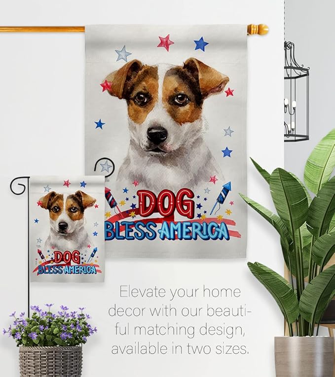 Breeze Decor Patriotic Russell Terrier Garden House Flag-Kit Dog Puppy Spoiled Paw Canine Fur Pet Nature Farm Animal Creature Decoration Banner Small Yard Gift Double-Sided, Made in USA