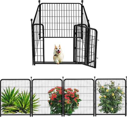 Dog Playpen 36inch 4 Panels, Puppy Playpen Indoors, Dog Fences Outdoor for Yard, Wide Door Low Threshold Garden Fencing for Medium/Large Pets. Black Pens Total 8.9 Ft(L)