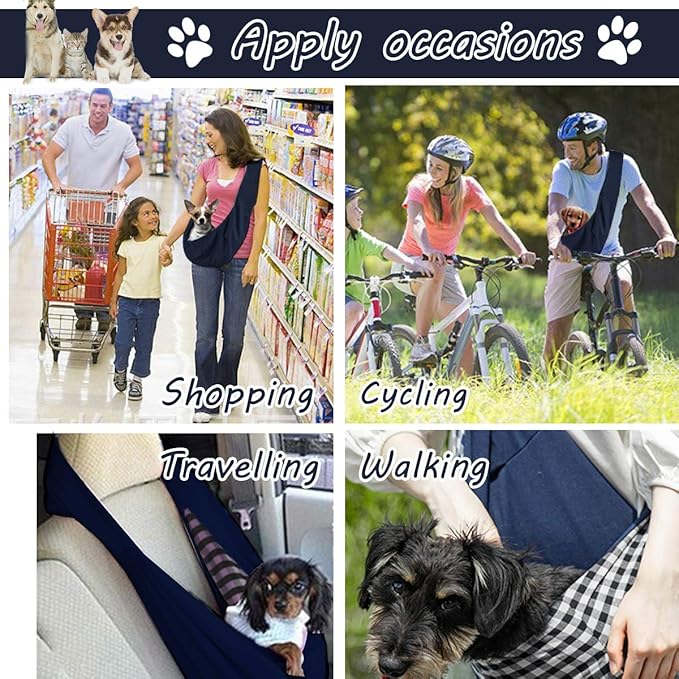 Dog and Cat Sling Carrier Little Pet Carrier Shoulder Crossbody Pet Slings for Outdoor Traveling Subway (Blue)