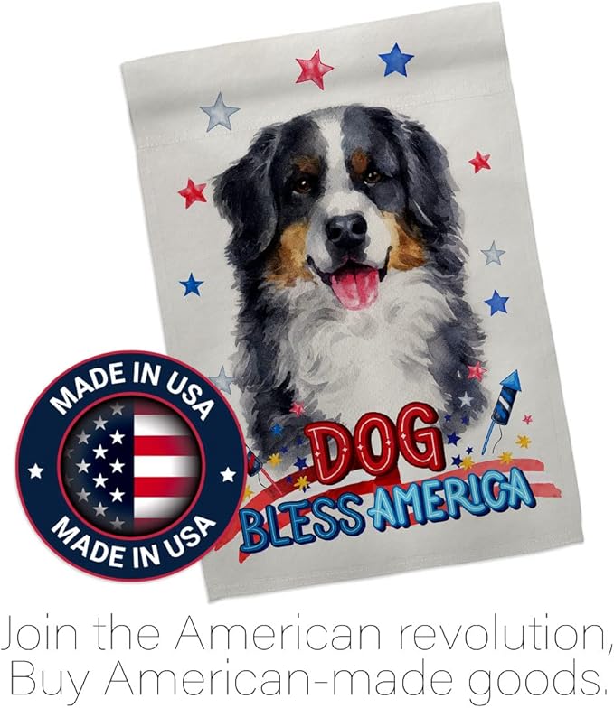 Breeze Decor Patriotic Bernese Mountain Garden House Flag-Kit Dog Puppy Spoiled Paw Canine Fur Pet Nature Farm Animal Creature Decoration Banner Small Yard Gift Double-Sided, Made in USA