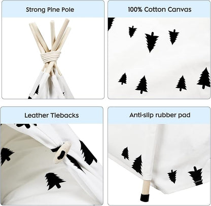 Pet Teepee Tent for Dogs, Dog Cat Teepee Bed, Portable &Washable Dog Houses Indoor Outdoor Puppy Beds for Small Dogs Cats Rabbits with Cushion and Blackboard