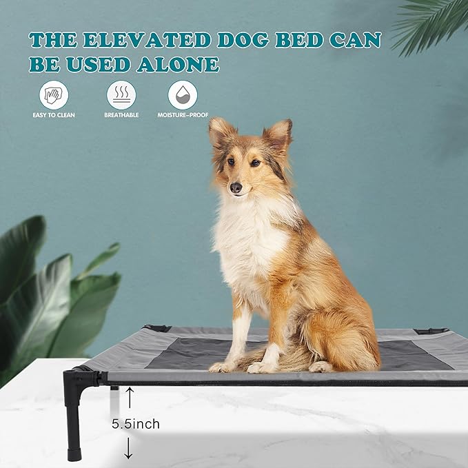 2 in 1 Dog House,Elevated Dog Bed with Removable Cover, Indoor & Outside Puppy Shelter Cot,Raised Dog Bed for Medium Dogs & Cats (Grey, Medium)