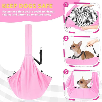 Lukovee Pet Sling, Hand Free Dog Sling Carrier Adjustable Padded Strap Tote Bag, Shoulder Bag with Safety Belt & Front Pocket for Small Dog Cat Puppy (Pink-WY,S)