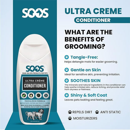 Soos Pets Ultra Crème Conditioner for Dogs and Cats | Natural Dead Sea Minerals | Smoothness, Polish Deeply | Absorbing with Vitamins Essential Oils Natural Ingredients - 250ml