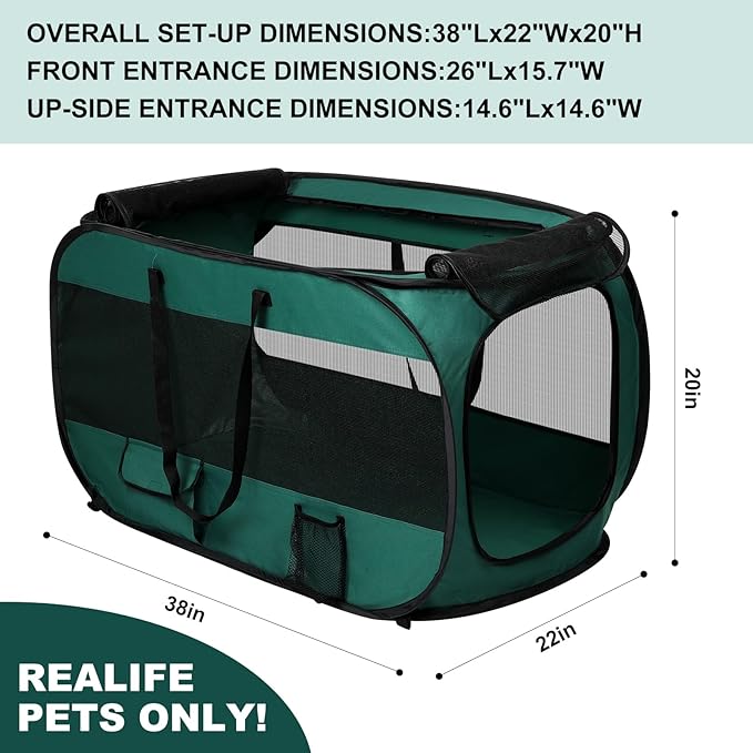 Realife Dog Enclosures Home Outdoor Fashions Portable/Collapsible/fixable, Pop Up Travel Pet Tent, 38" L x 22.5" W x 5.5" H，Green