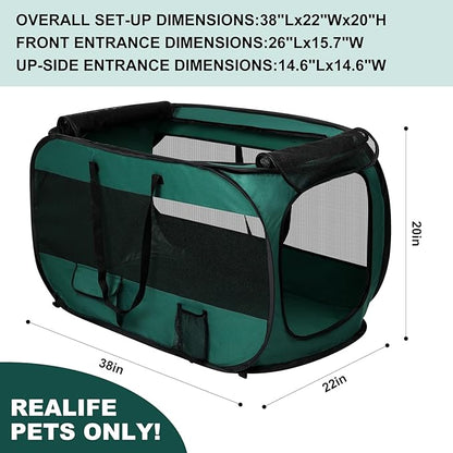 Realife Dog Enclosures Home Outdoor Fashions Portable/Collapsible/fixable, Pop Up Travel Pet Tent, 38" L x 22.5" W x 5.5" H，Green