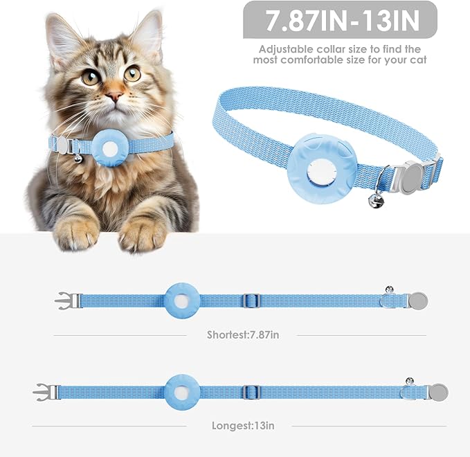 Cat Tracker, Pet Tracker for Cats, Cat GPS Tracker Collar with Safety Elastic Buckle, GPS Tracker Compatible with Apple Find My App (Only iOS), No Monthly Fee, Waterproof, Blue