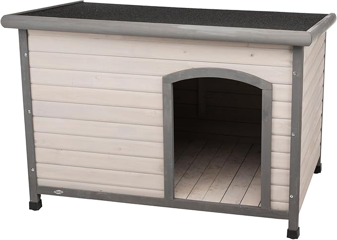 Trixie Natura Classic Dog House– Outdoor Dog House for Medium Dogs with Weatherproof Sealer & Hinged Roof, Wooden Dog House with Adjustable Legs for Medium Dogs in Grey – 27 x 41 x 28.5 in