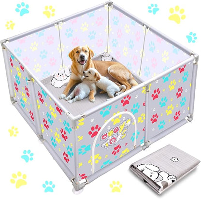 2025 Upgraded Whelping Box for Dogs,24.8’’Extra Tall Dog Whelping Pen with Whelping Pad,Dog Whelping Supplies for Large Small Breed Dogs(47" Dia.x24.8 H) (Grey)