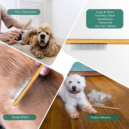 Large Green Dog Brush for Medium to Long Haired Pets - Slicker Brush Removes Loose Hair, Tangles and Knots, Best Grooming Tool for Small Animals, Free Pet Comb Included