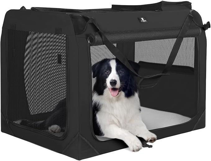 X-ZONE PET Dog Crate 3-Door Kennel, Collapsible Portable Soft Sided Pet Carriers for Indoor & Outdoor, Multiple (28-Inch, Carbon Black)