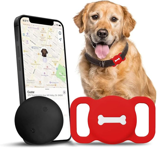 Pet Tracker, Dog Tracker with Black Collar Holder, Smart Tag for Seamless Location Tracking, Work with Find My, Not GPS Tracker (Red)