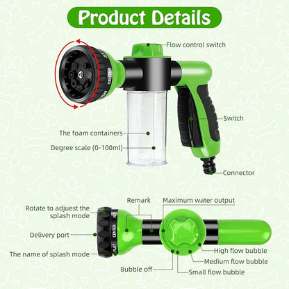 Rypet Dog Wash 7 Pieces Pet Bathing Tool Set Includes Expandable Hose Nozzle Foam Sprayer Connector Dog Rubber Brush for Bathing Pets, Washing Cars and Watering Plants
