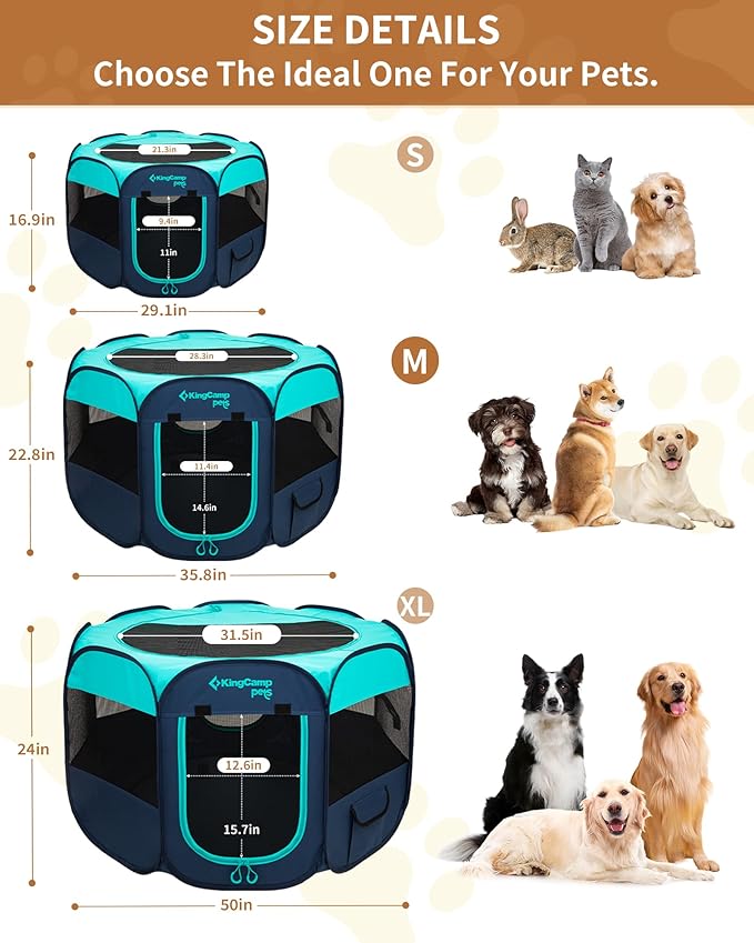 KingCamp Dog Playpen, Portable Foldable Cat Kitten Puppy Tent Crates 29"/36"/50" Pop Up Pet Playpen with Zippered Bottom & Cover for Indoor Outdoor Use (Medium, Green)