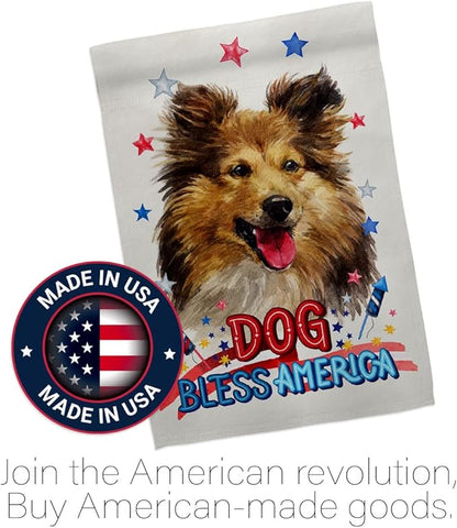 Breeze Decor Patriotic Shetland Sheepdog House Flag Pack Dog Puppy Spoiled Paw Canine Fur Pet Nature Farm Animal Creature Vintage Applique Banner Small Garden Yard Gift Double-Sided, Made in USA