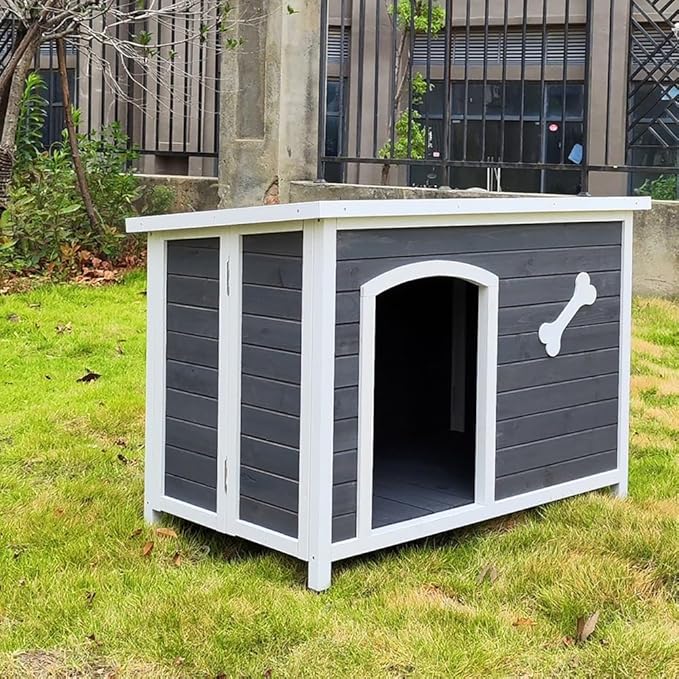 Large Wooden Dog House, Indoor Wooden Dog Kennel with Waterproof Protective Cover, Elevated Flooring Outdoor Windproof Dog Cage for Medium to Large Dogs, Weatherproof Puppy Shelter