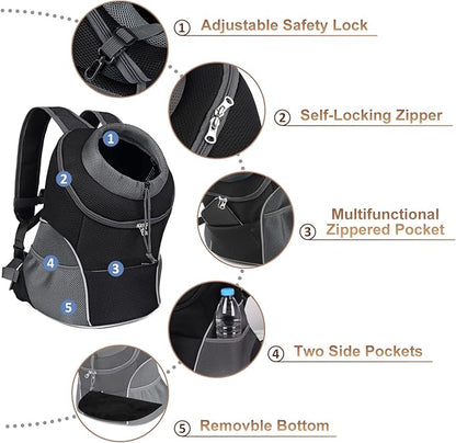 YUDODO Pet Dog Backpack Carrier Small Dog Front Carrier Pack Reflective Head Out Motorcycle Puppy Carrying Bag Backpack for Small Medium Dogs Cats Rabbits Outdoor Travel Hiking Cycling (M,Black)