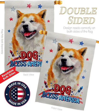 Breeze Decor Patriotic Akita Garden House Flag Kit Dog Puppy Spoiled Paw Canine Fur Pet Nature Farm Animal Creature Decoration Banner Small Yard Gift Double-Sided, Made in USA