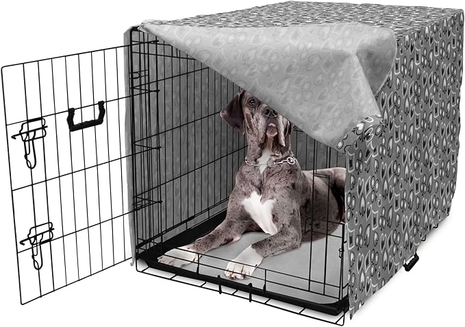 Lunarable Casino Dog Crate Cover, Playing Cards Abstract Style with Monochrome Display Gambling Theme, Easy to Use Pet Kennel Cover for Medium Large Dogs, 48 Inch, Black White Grey