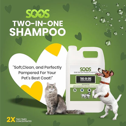 Soos Pets Two-in-One Shampoo Plus Conditioner for Dogs & Cats | 2-in-1 Natural Dead Sea Minerals | Cleansing & Moisturizing Formula | Gentle on Skin, Promotes Soft Shiny Coat - 4L