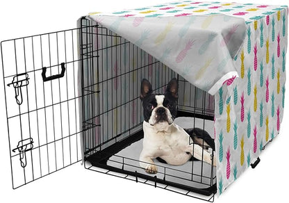 Lunarable Yellow Pineapple Dog Crate Cover, Rhythmic Ananas Fruits in Colorful Design Summer Tropical Concept, Easy to Use Pet Kennel Cover for Small Dogs Puppies Kittens, 22 Inch, Turquoise Hot Pink
