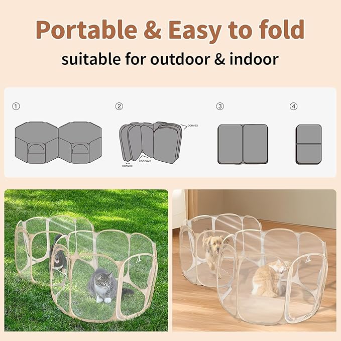 Cold Resistant Cat Playpen PVC Dog Playpen - 90''Portable & Foldable Indoor Outdoor Puppy Playpen - Insulated 2-Room Dog TentCrate Cage Kennel, Playpen for Kitten, Small Animals Play Pen(90"x45"x28")