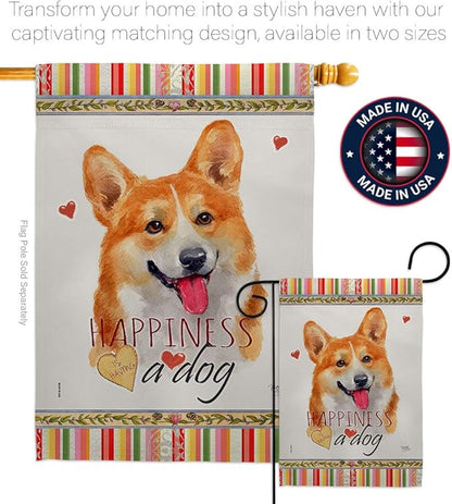 Breeze Decor Fawn Corgi Happiness House Flag Pack Dog Puppy Spoiled Paw Canine Fur Pet Nature Farm Animal Creature Vintage Applique Banner Small Garden Yard Gift Double-Sided, Made in USA