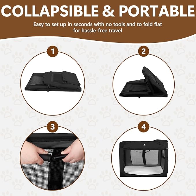 X-ZONE PET Dog Crate 3-Door Kennel, Collapsible Portable Soft Sided Pet Carriers for Indoor & Outdoor, Multiple (28-Inch, Carbon Black)