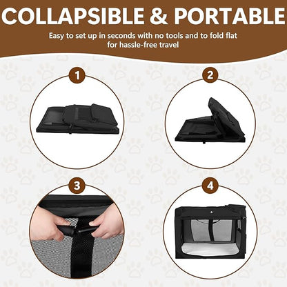 X-ZONE PET Dog Crate 3-Door Kennel, Collapsible Portable Soft Sided Pet Carriers for Indoor & Outdoor, Multiple (24-Inch, Carbon Black)