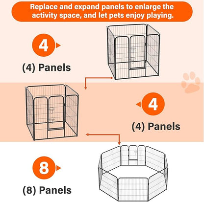 FDW Dog Playpen Dog Pen Dog Kennel 4 Panels 32 Inch Height Indoor Outdoor Folding Metal Portable Puppy Exercise Pen Heavy Duty Dog Fence for Yard Camping,Black