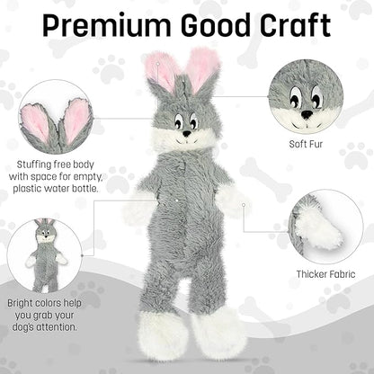 FGA MARKETPLACE Grey Rabbit Dog Toy Flat NO Stuffing NO Squeak, Funny Style Will Entertain Your Dog for Hours, Recommended for Small and Medium Dog 21 INCH Long