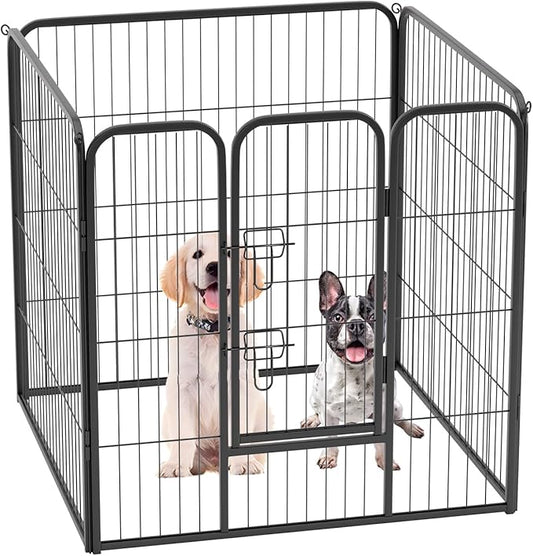 FDW Dog Playpen Dog Pen Dog Kennel 4 Panels 32 Inch Height Indoor Outdoor Folding Metal Portable Puppy Exercise Pen Heavy Duty Dog Fence for Yard Camping,Black