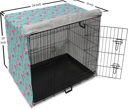 Lunarable Turquoise Dog Crate Cover, Repetitive Pink Flamingos on Wavy Water Background Vivid Colors Graphic, Easy to Use Pet Kennel Cover for Cats & Medium Dogs, 24 Inch, Pink Seafoam