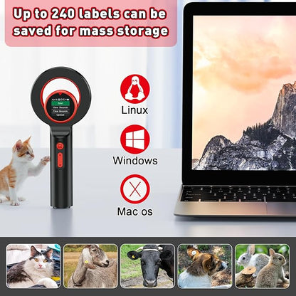 Symcode Pet Microchip Scanner, ISO11784/85/FDX-B/EMID (2.4GHz Wireless+Bluetooth+USB) All in one 1.44” TFT Screen Display 240 Data Storage Upload to PC Microchip Scanner Reader for Dog/Pet/Cat/Animal