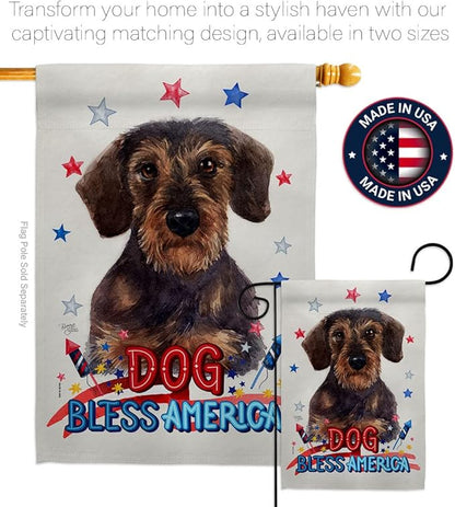 Breeze Decor Patriotic Miniature Dachshund Garden House Flag-Kit Dog Puppy Spoiled Paw Canine Fur Pet Nature Farm Animal Creature Decoration Banner Small Yard Gift Double-Sided, Made in USA