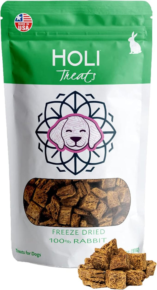HOLI Freeze Dried Rabbit Treats for Dogs- All Natural Healthy Dog Treats, 100% Made in USA - Single Ingredient - Human Grade - Grain Free - Diabetic Friendly - 1.75oz