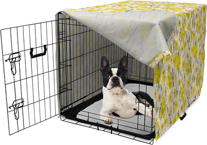 Lunarable Daffodil Dog Crate Cover, Gentle Nature Theme Blooming Spring Season Realistic Romantic Bedding Plants, Easy to Use Pet Kennel Cover for Small Dogs Puppies Kittens, 22 Inch, Yellow Green Tan
